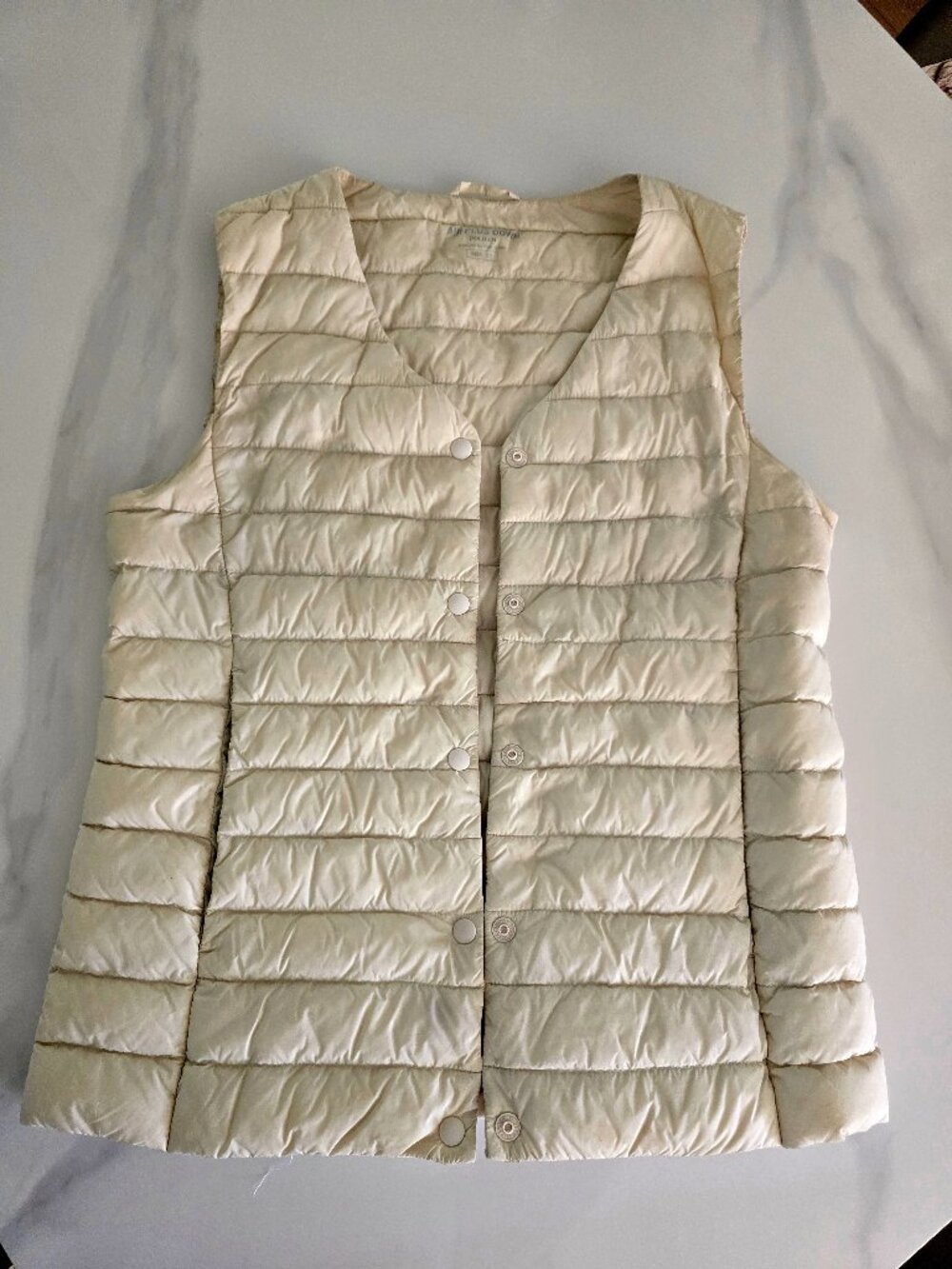 POLHAM Womens XS Cream Ivory Ultra Light Goose Down Vest V Neck Layering